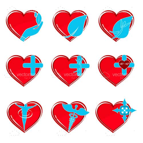 Abstract Red Hearts Icon Set